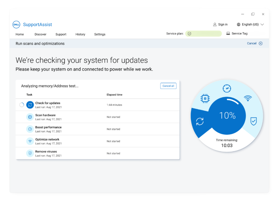 SupportAssist check for updates, Picture